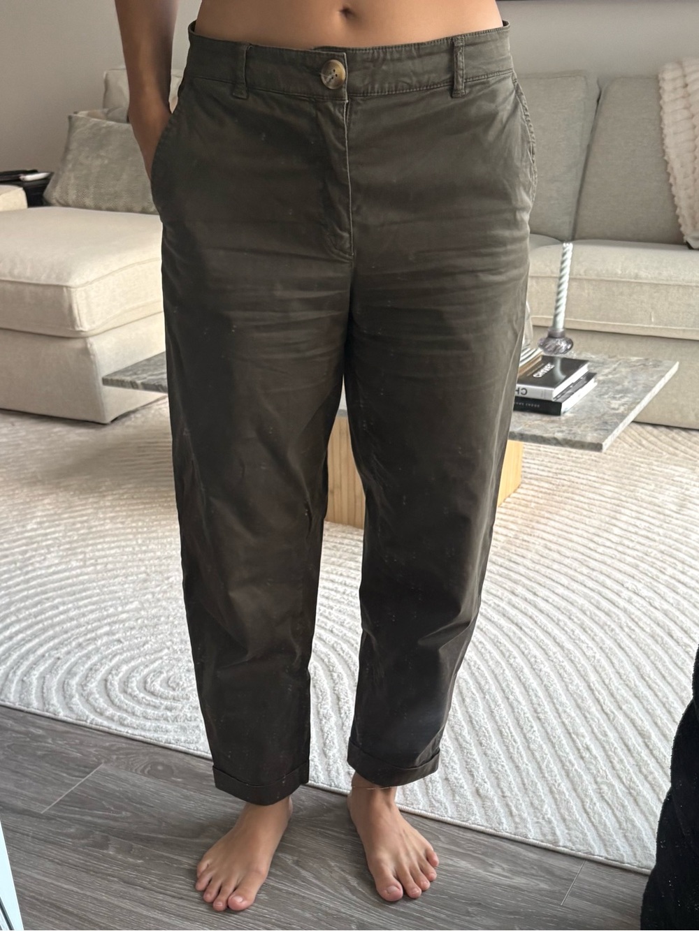 Zara Olive Green Barrel Trousers